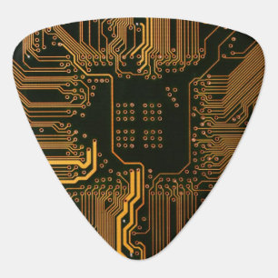 Cyber Orange PCB Circuit Board Trace Pattern Art Guitar Pick
