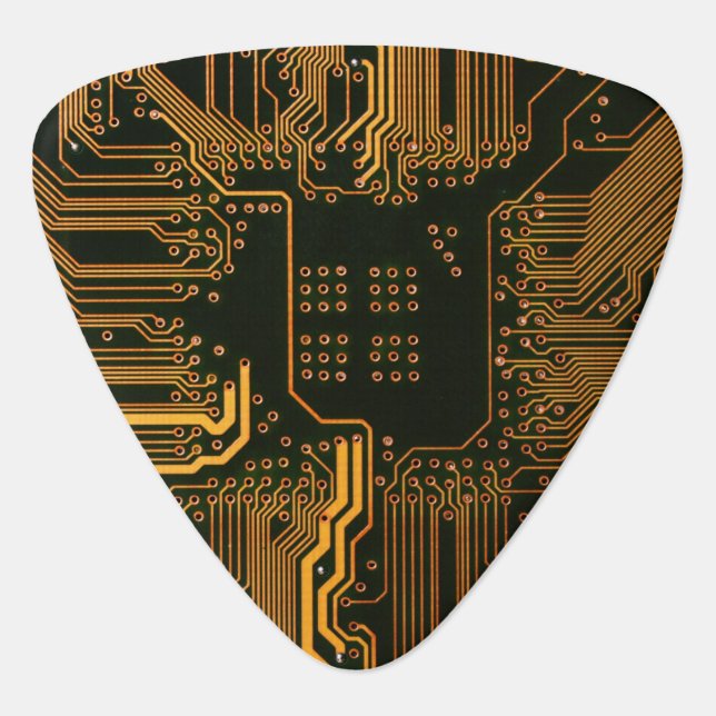 Cyber Orange PCB Circuit Board Trace Pattern Art Guitar Pick (Front)