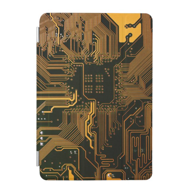 Cyber Orange PCB Circuit Board Trace Pattern Art iPad Mini Cover (Front)