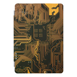 Cyber Orange PCB Circuit Board Trace Pattern Art iPad Pro Cover