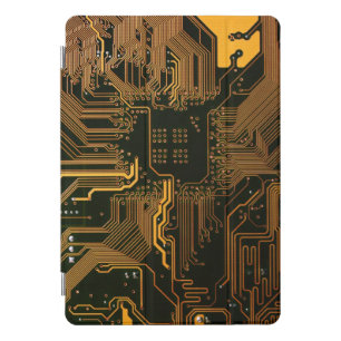 Cyber Orange PCB Circuit Board Trace Pattern Art iPad Pro Cover