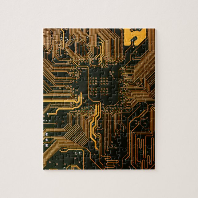 Cyber Orange PCB Circuit Board Trace Pattern Art Jigsaw Puzzle (Vertical)