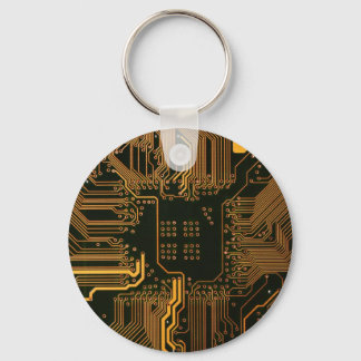 Cyber Orange PCB Circuit Board Trace Pattern Art Keychain