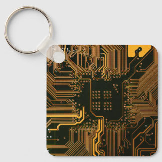 Cyber Orange PCB Circuit Board Trace Pattern Art Keychain