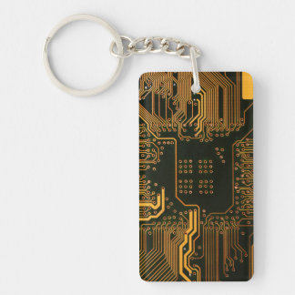 Cyber Orange PCB Circuit Board Trace Pattern Art Keychain
