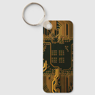 Cyber Orange PCB Circuit Board Trace Pattern Art Keychain