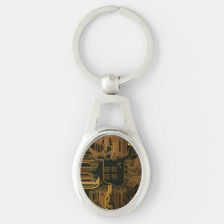 Cyber Orange PCB Circuit Board Trace Pattern Art Keychain