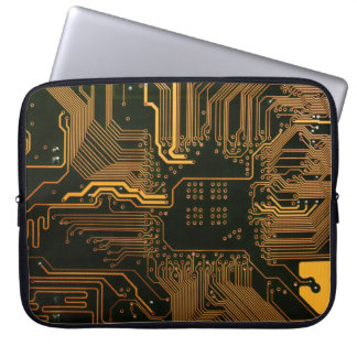 Cyber Orange PCB Circuit Board Trace Pattern Art Laptop Sleeve