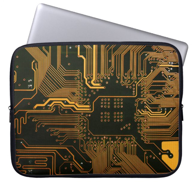 Cyber Orange PCB Circuit Board Trace Pattern Art Laptop Sleeve (Front)