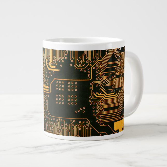 Cyber Orange PCB Circuit Board Trace Pattern Art Large Coffee Mug (Front Right)