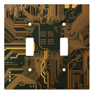 Cyber Orange PCB Circuit Board Trace Pattern Art Light Switch Cover