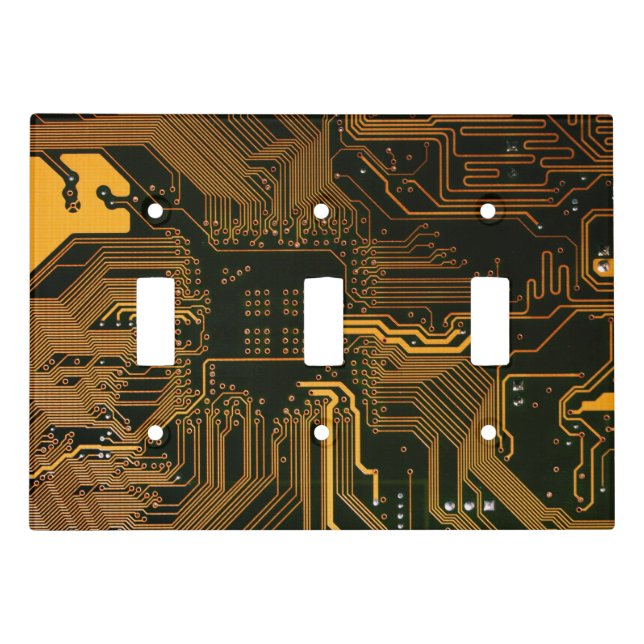 Cyber Orange PCB Circuit Board Trace Pattern Art Light Switch Cover (Front)