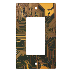 Cyber Orange PCB Circuit Board Trace Pattern Art Light Switch Cover