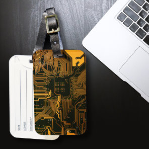 Cyber Orange PCB Circuit Board Trace Pattern Art Luggage Tag
