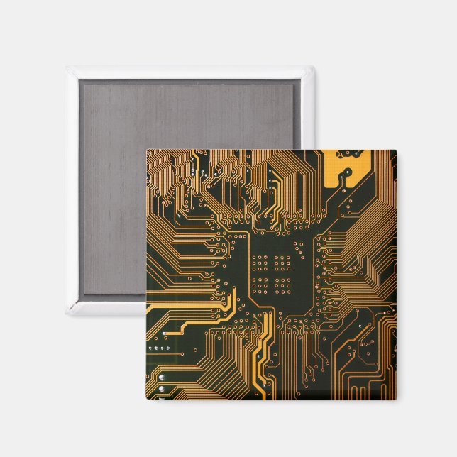 Cyber Orange PCB Circuit Board Trace Pattern Art Magnet (Front/Back)