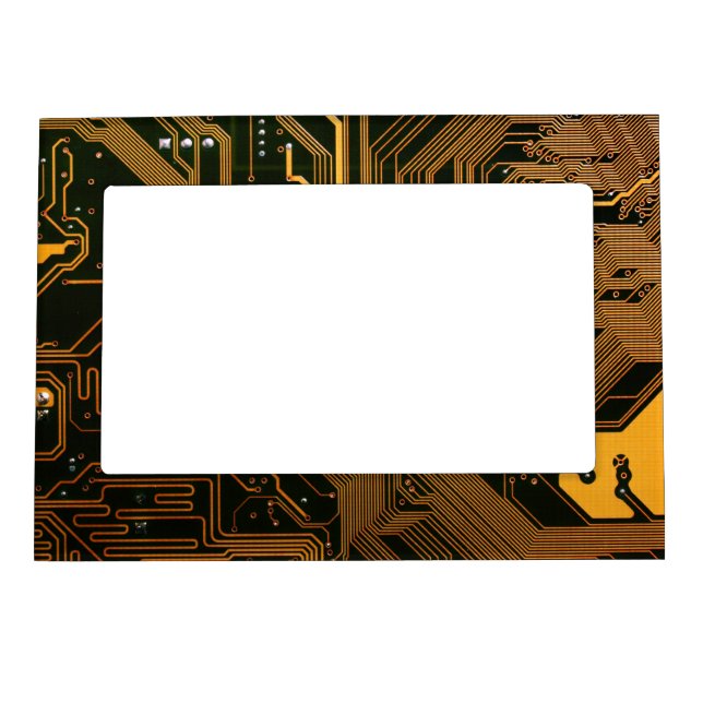 Cyber Orange PCB Circuit Board Trace Pattern Art Magnetic Picture Frame (Front)