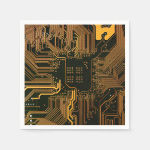 Cyber Orange PCB Circuit Board Trace Pattern Art Napkins