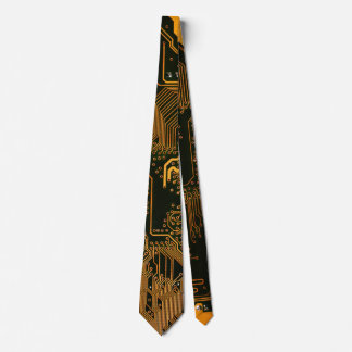 Cyber Orange PCB Circuit Board Trace Pattern Art Neck Tie