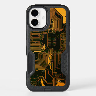 Cyber Orange PCB Circuit Board Trace Pattern Art iPhone 16 Plus Case
