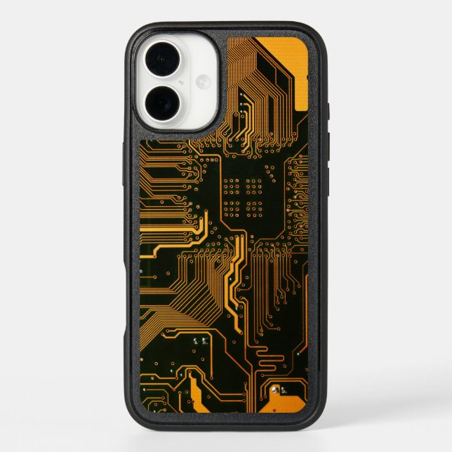 Cyber Orange PCB Circuit Board Trace Pattern Art Otterbox iPhone Case (Back)