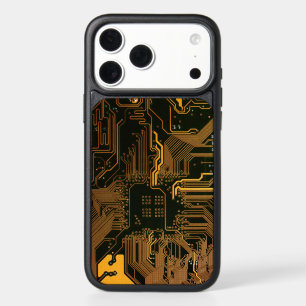 Cyber Orange PCB Circuit Board Trace Pattern Art iPhone 17 Pro Max Case