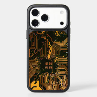 Cyber Orange PCB Circuit Board Trace Pattern Art iPhone 17 Pro Max Case