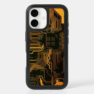 Cyber Orange PCB Circuit Board Trace Pattern Art iPhone 16 Case