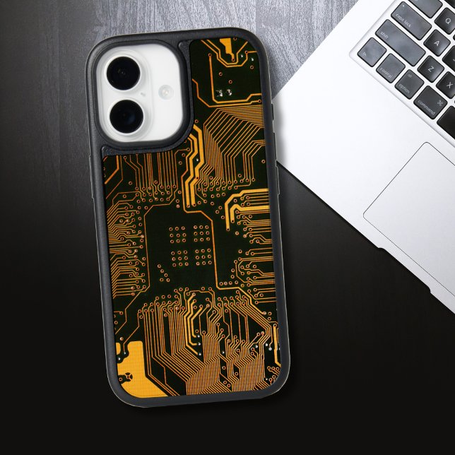 Cyber Orange PCB Circuit Board Trace Pattern Art Otterbox iPhone Case (Creator Uploaded)