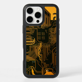 Cyber Orange PCB Circuit Board Trace Pattern Art iPhone 16 Pro Max Case