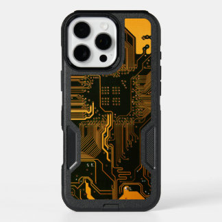 Cyber Orange PCB Circuit Board Trace Pattern Art iPhone 16 Pro Max Case