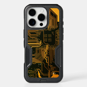 Cyber Orange PCB Circuit Board Trace Pattern Art iPhone 16 Pro Case