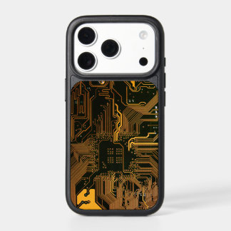 Cyber Orange PCB Circuit Board Trace Pattern Art iPhone 17 Pro Case