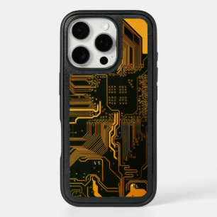 Cyber Orange PCB Circuit Board Trace Pattern Art iPhone 16 Pro Case