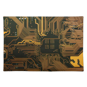 Cyber Orange PCB Circuit Board Trace Pattern Art Placemat