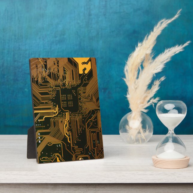 Cyber Orange PCB Circuit Board Trace Pattern Art Plaque (Side)