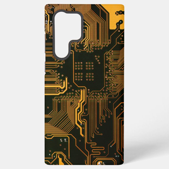 Cyber Orange PCB Circuit Board Trace Pattern Art Samsung Galaxy Case (Back)