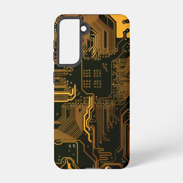 Cyber Orange PCB Circuit Board Trace Pattern Art Samsung Galaxy Case (Back)