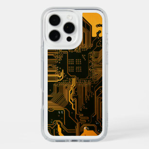 Cyber Orange PCB Circuit Board Trace Pattern Art iPhone 16 Pro Max Case