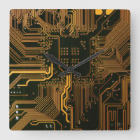 Cyber Orange PCB Circuit Board Trace Pattern Art