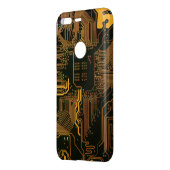 Cyber Orange PCB Circuit Board Trace Pattern Art Uncommon Google Pixel Case (Back/Left)