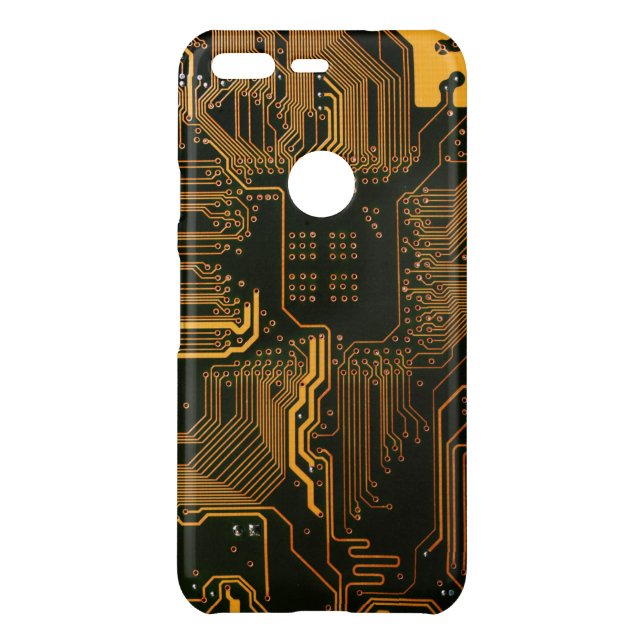Cyber Orange PCB Circuit Board Trace Pattern Art Uncommon Google Pixel Case (Back)