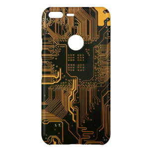 Cyber Orange PCB Circuit Board Trace Pattern Art Uncommon Google Pixel XL Case