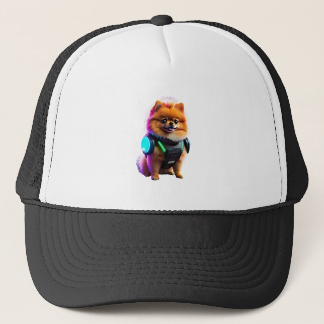 Cyber Pomeranian Explorer of the Future Trucker Hat (Front)