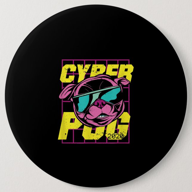 Cyber Pug 2021 Funny Dog Pug Design Button (Front)