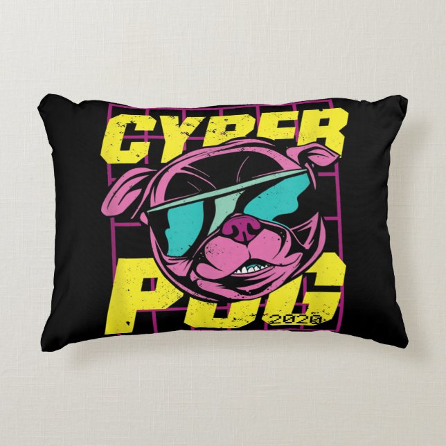 Cyber Pug | Cool Pug Dog Accent Pillow (Front)