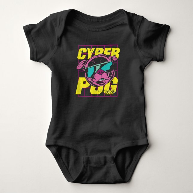 Cyber Pug | Cool Pug Dog Baby Bodysuit (Front)