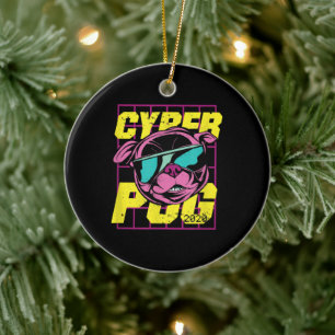 Cyber Pug Cool Pug Dog Ceramic Ornament