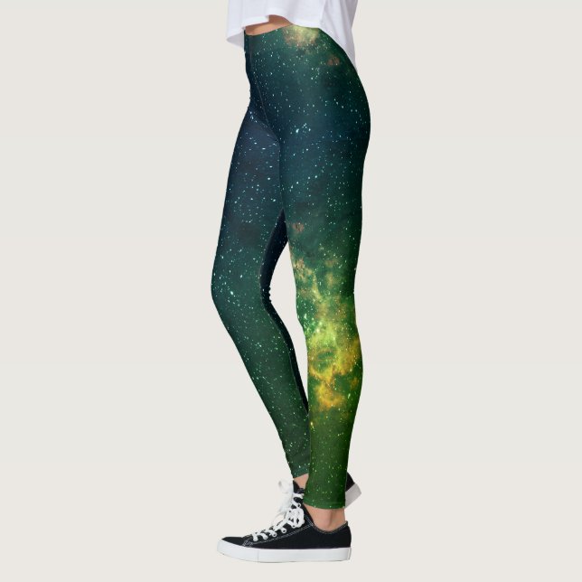 Cyber Punk Green & Blue Galaxy Space Leggings (Left)