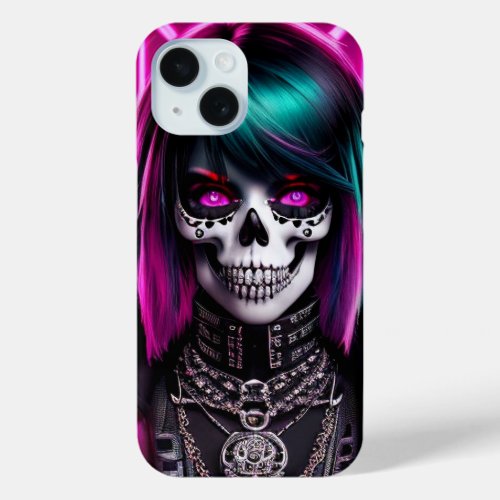 Cyber Punk Pin Skull Girl iPhone 15 Case