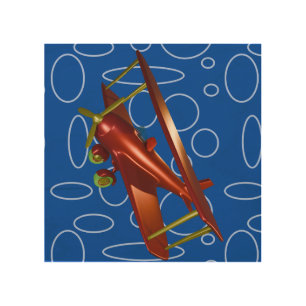 Cyber Red Popcorn Anime Bi-Plane flying amidst  Wood Wall Art